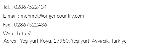 Ongen Country Hotel telefon numaralar, faks, e-mail, posta adresi ve iletiim bilgileri
